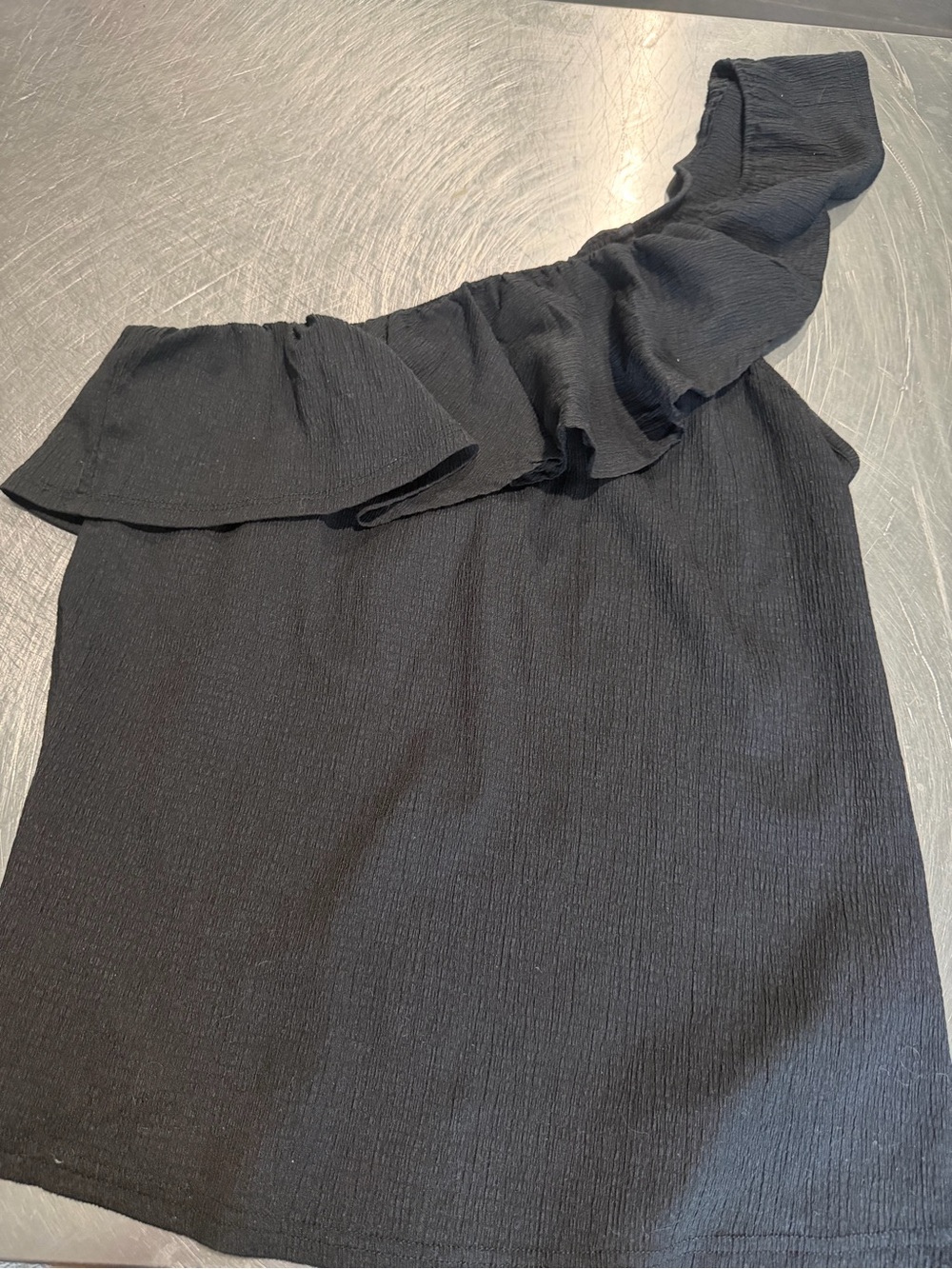 Women’s One-Shoulder Ruffle Top - Black - Picture 3 of 5